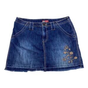 Faded Glory Vintage Denim Skort Women's Size 14 Blue Floral Design